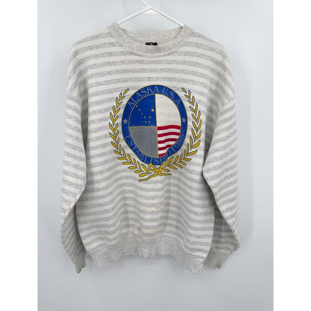 Rare VTG HL MILLER Gold Alaska Striped‎ Sweatshirt 90s XL
